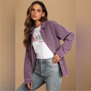 NWT Lulu's Dusty Lavender Corduroy Button-Up Jacket